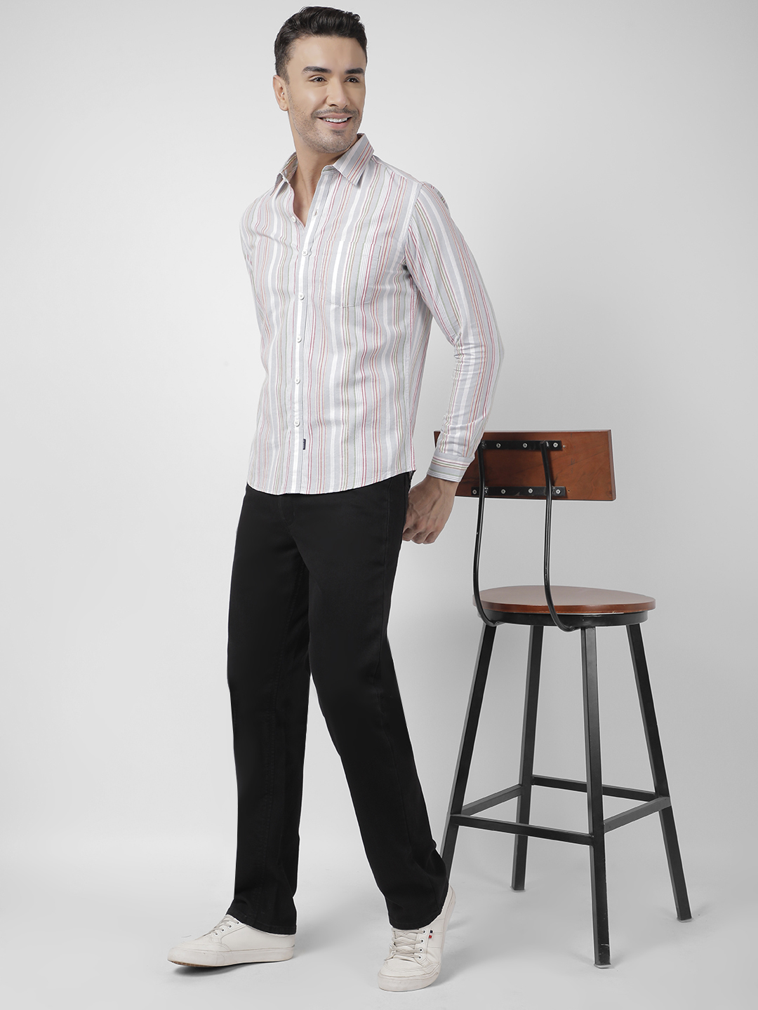 Numero Uno Men Striped Grey Shirt